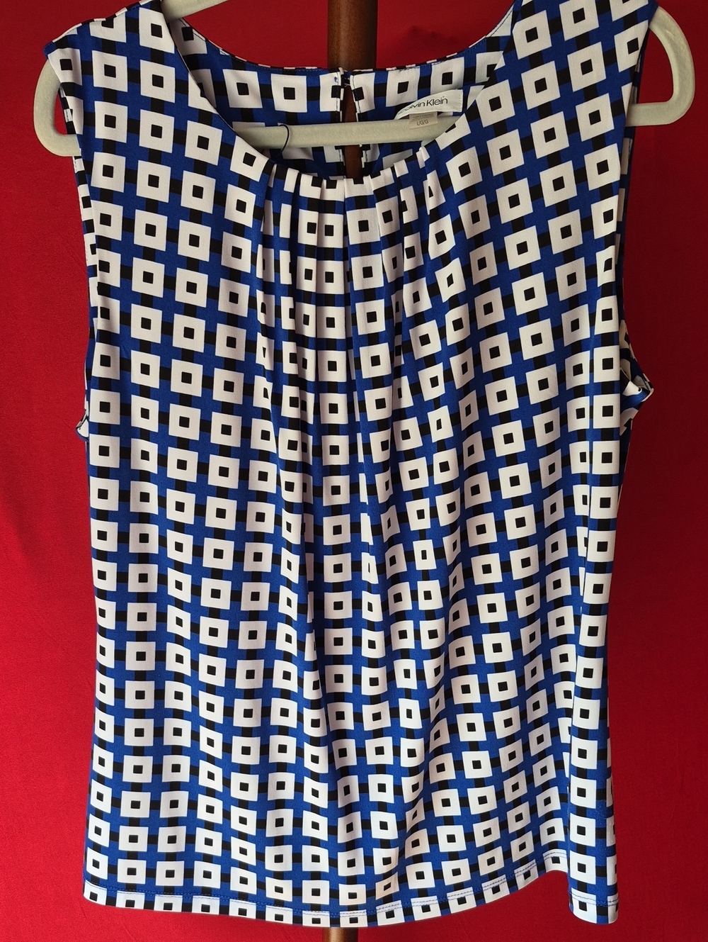 Calvin Klein Blue and White Geometric Sleeveless Blouse